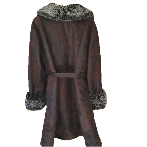 Penny Lane Women's Vintage 1970s Brown Shearling Coat Fur Trim - Picture 5 of 6